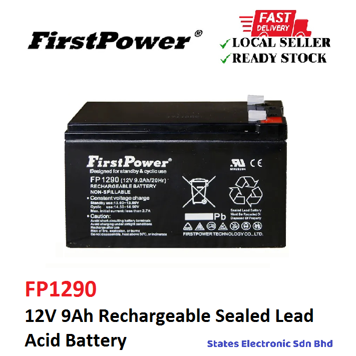 FirstPower 12V 9Ah Rechargeable Sealed Lead Acid Battery - FP1290 | Lazada