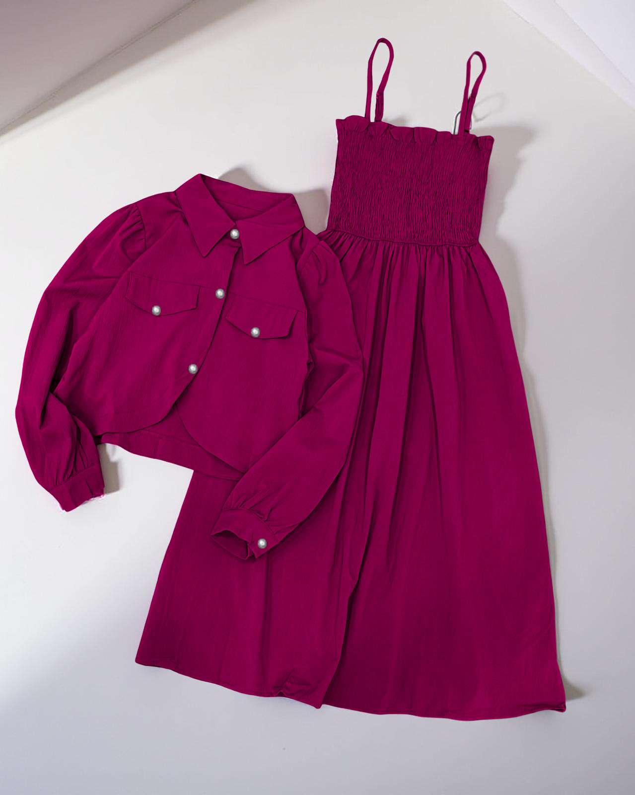 Kaaj Button Coati with Gazzer Romper Frock - 2 Piece Dress for Girls & Women | Summer Collection 2025 | Eid Special | Casual & Party Wear. 