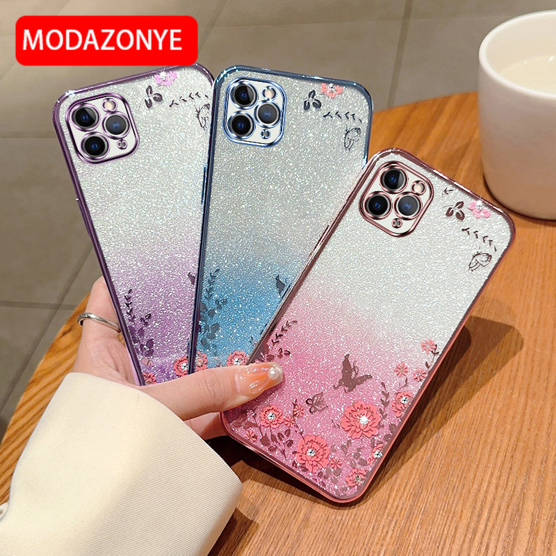 For iPhone 11 Pro Max Phone Case Glitter Bling Flower butterfly Soft Protective Back Cover For iPhone 11 Pro Max Case Girls
