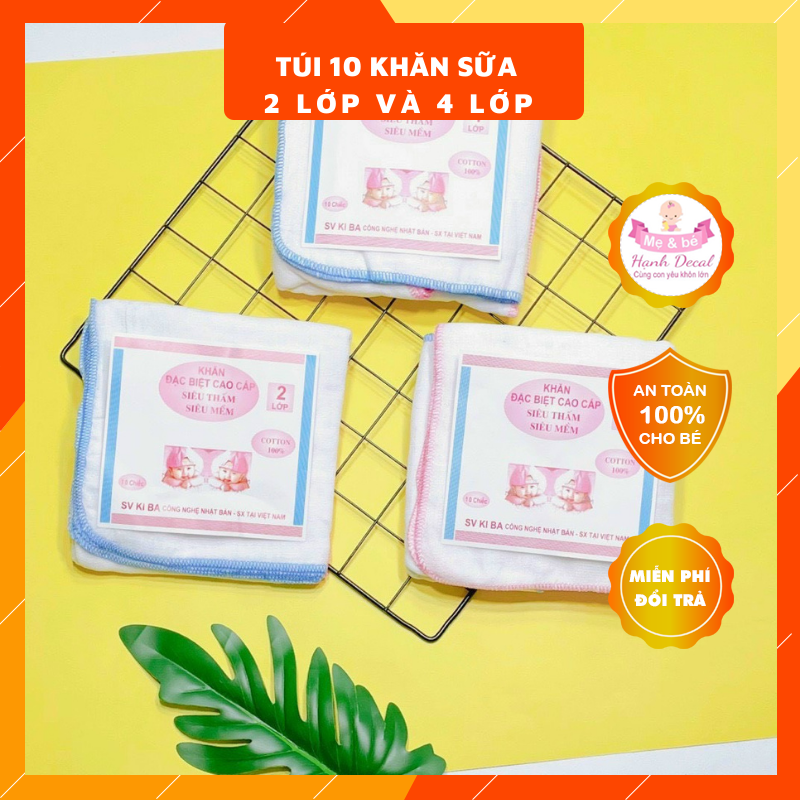Khăn sữa KiBa siêu mềm 2 lớp 4 lớp (sét 10 chiếc)