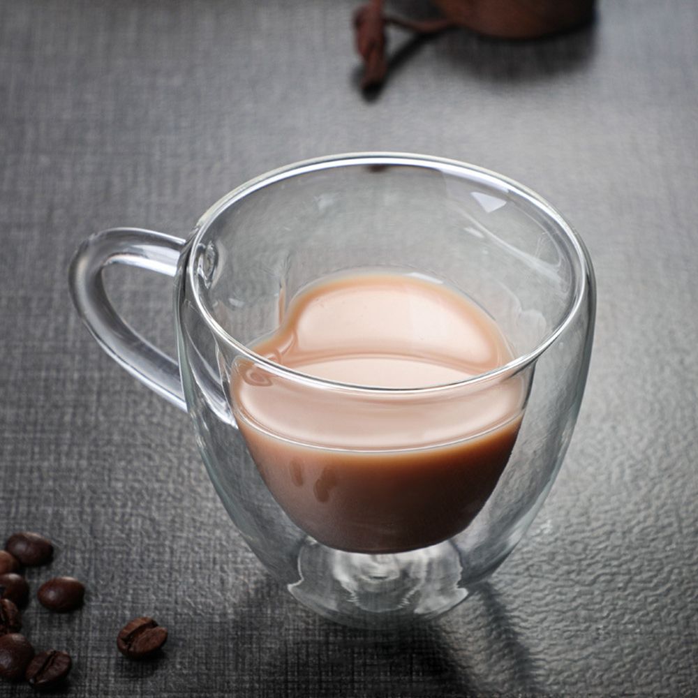 ZENGD Cute Clear Double Wall for Juice Milk Kitchen for Hot Beverages with Handle Breakfast Glass Cup Tea Cup Insulated Glass Cup Coffee Mug Dinking Glasses