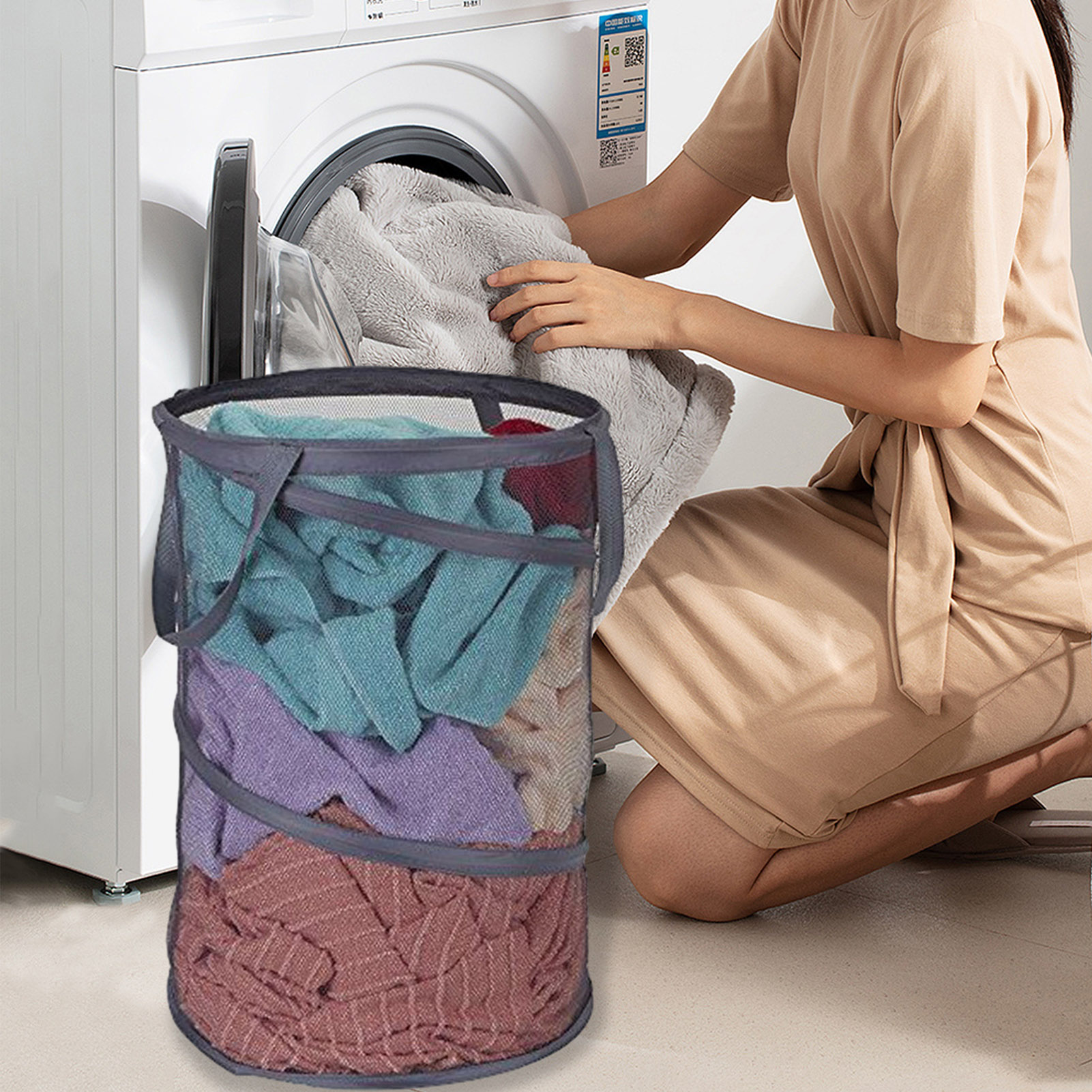 youlianba Dirty Clothes Basket Sturdy Laundry Basket Foldable Mesh Laundry Basket Space-saving Moisture-proof Design with Handle Portable 60l Dirty Clothes Hamper