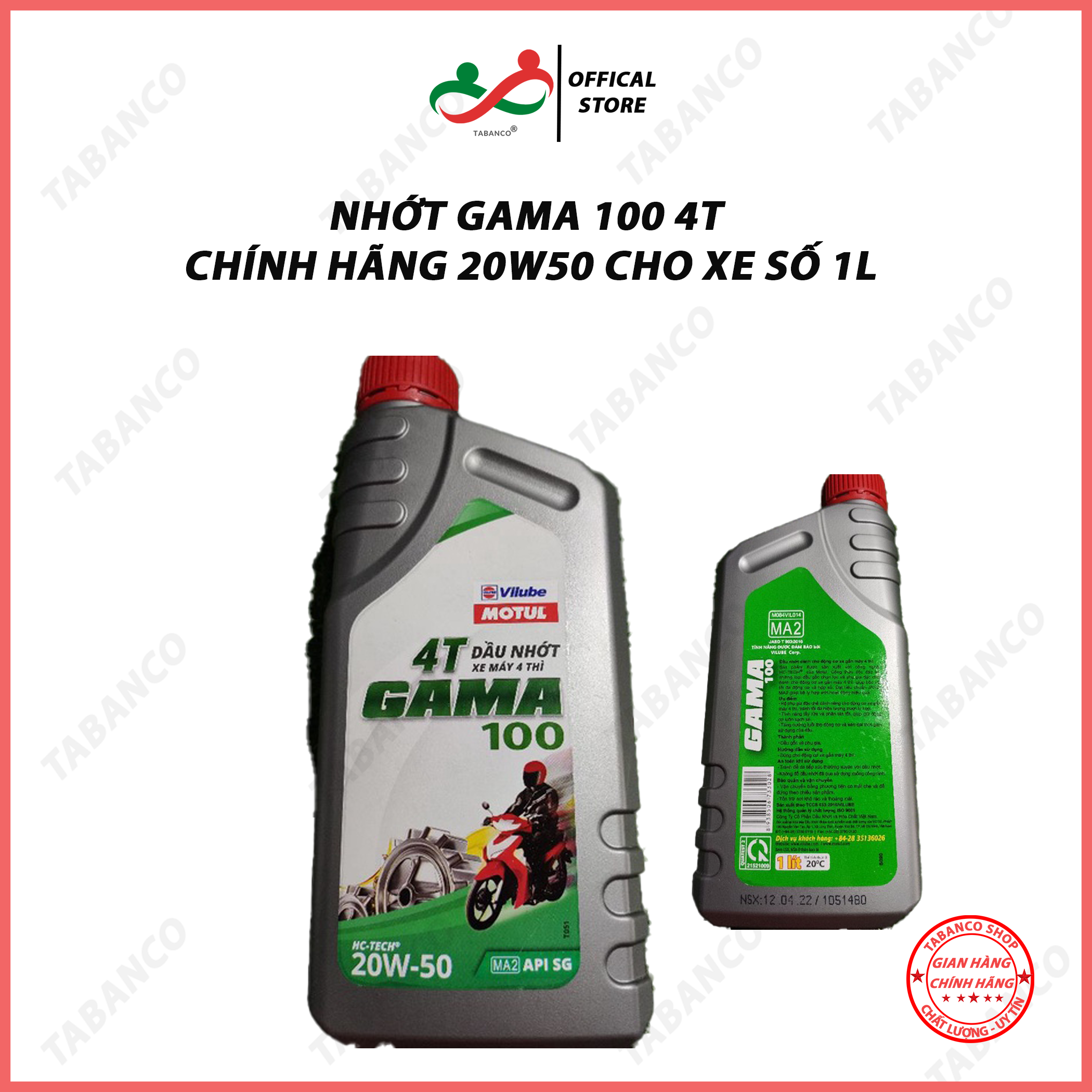 Nhớt gama 100 4t chính hãng 20w50 cho xe số 1l