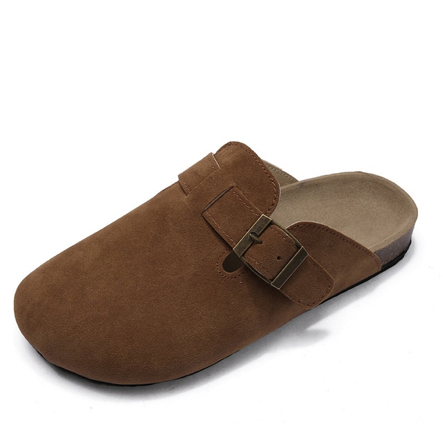 2022 Spring Ladies Closed Toe Slippers Suede Leather Clogs Sandals For Women Retro Fashion Comfort Flats Garden Mule Clog Slides