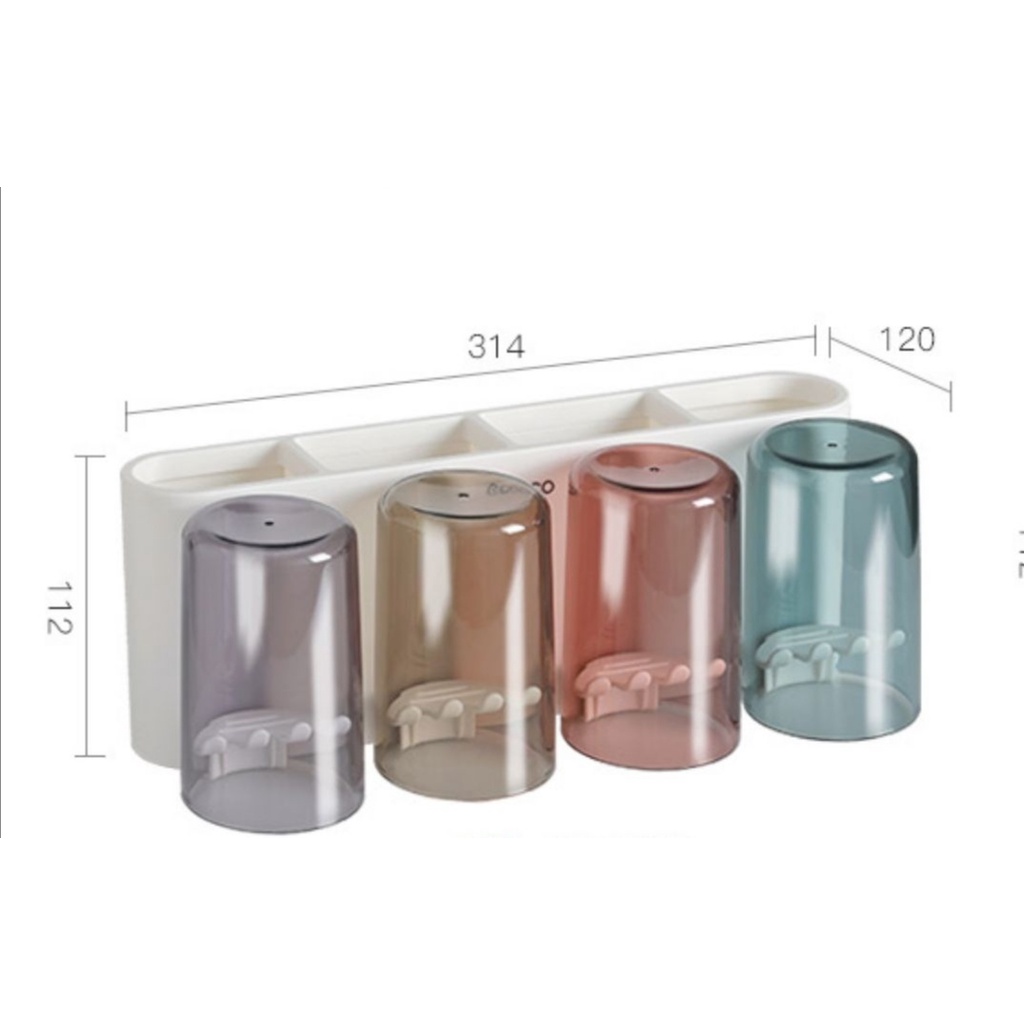 Kệ cắm bàn chải đánh răng dán tường kèm 4 cốc ECOCO