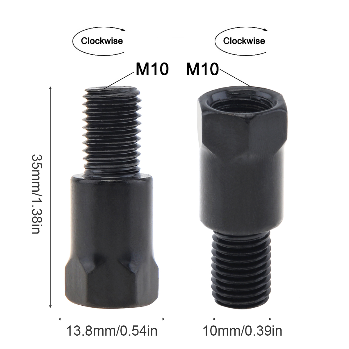 2pcs 10mm Clockwise Black Steel Metal Motorbike Mirror Screw Adapter Heighten Rearview Bolt Screw Thread Conversion Bolt