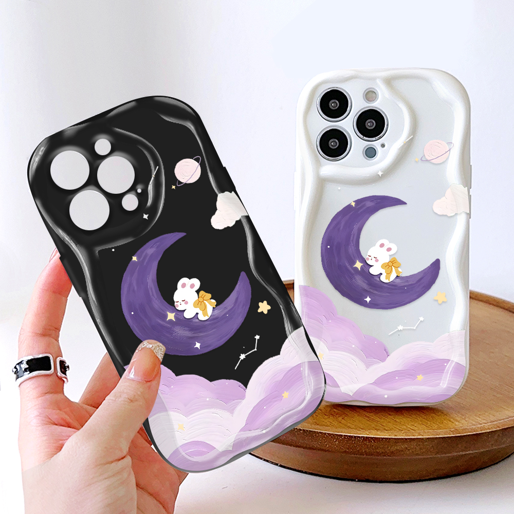Hontinga for Samsung J7 Prime Back Cover Purple Moon Clouds Phone Case Texture Wavy Edge Soft Mobile Cover. 