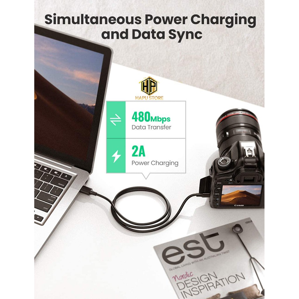 Cáp USB 2.0 to Mini USB Ugreen 10354 dài 0.5M cao cấp - Hapuhouse