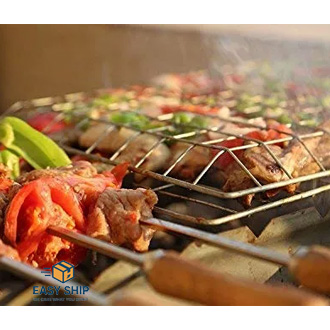 Portable Barbecue BBQ Grill Net Basket Roast Grilling Tray Chromium Plated with Wooden Handle (Small). 