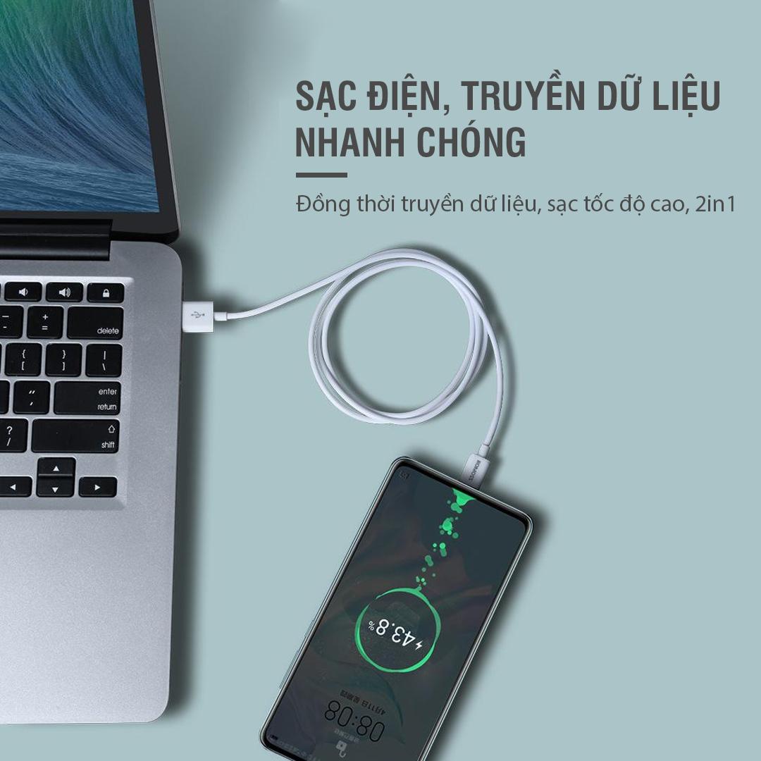 Cáp sạc nhanh Romoss, cáp sạc CB308 cổng Micro USB to Typy-C