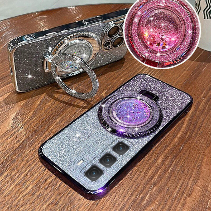 Phone cover infinix Hot 60i 60 Back case with Liquid Glitter Quicksand hourglass Stand Holder Luxury Shiny Gradient Plating Girls Slim For infinix Hot 60 60i Phone cases. 
