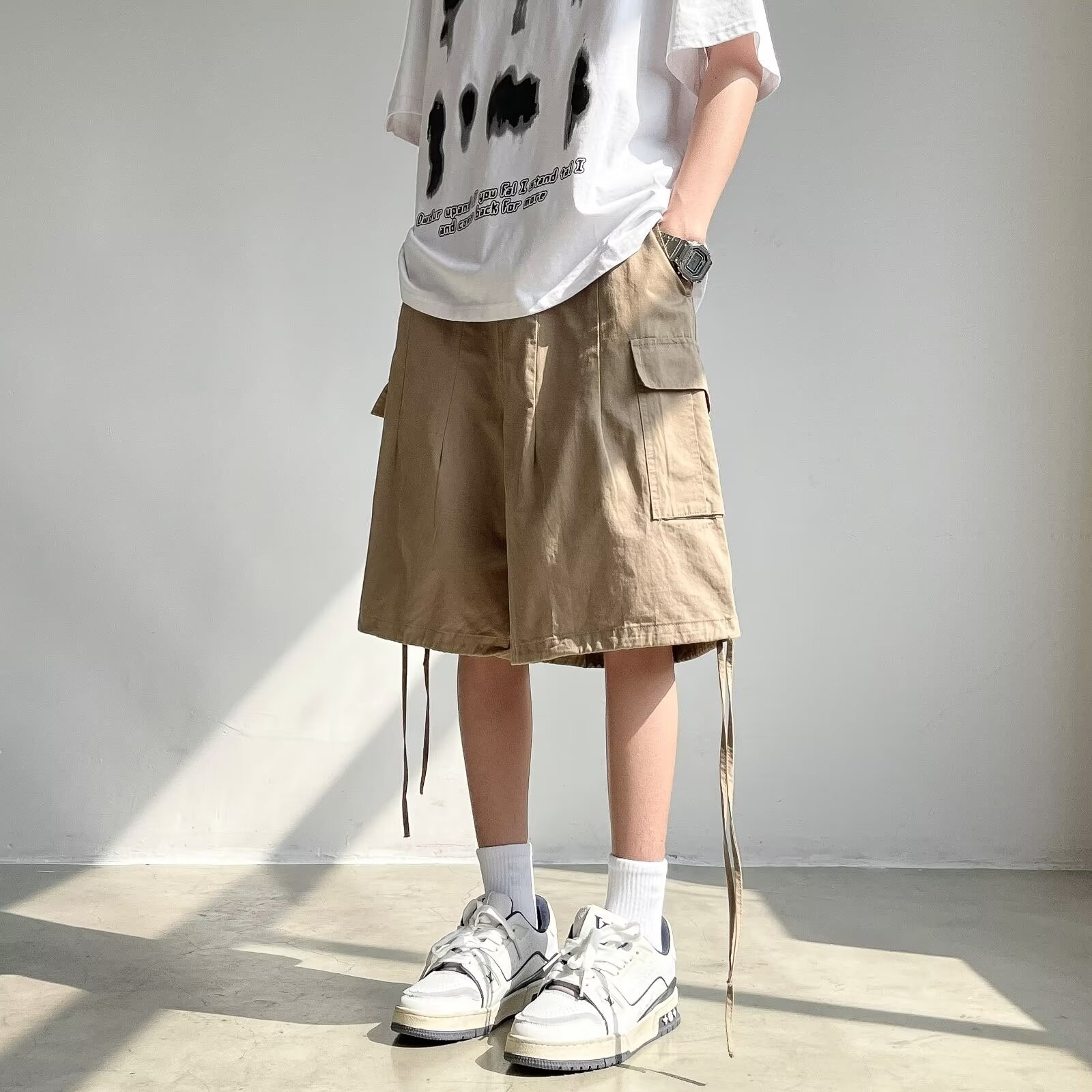 YIPINYOUYOU丨Men's shorts - Stylish wide-leg casual cargo shorts in Japanese khaki Summer baggy student teen plus-size quarter pants