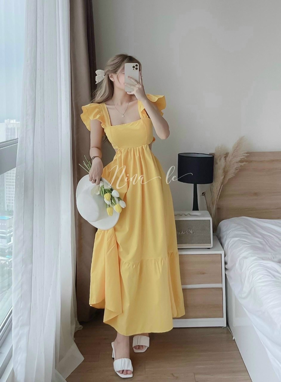 Đầm maxi hở lưng - chất liệu lụa có mút - thiết kế cột nơ sau lưng cực xinh