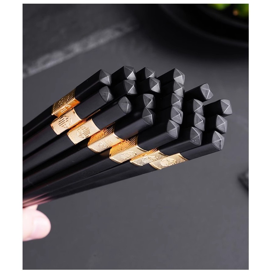 Bộ 10 Đôi Đũa Khảm Mạ Vàng Loại 1 Hàn Quốc