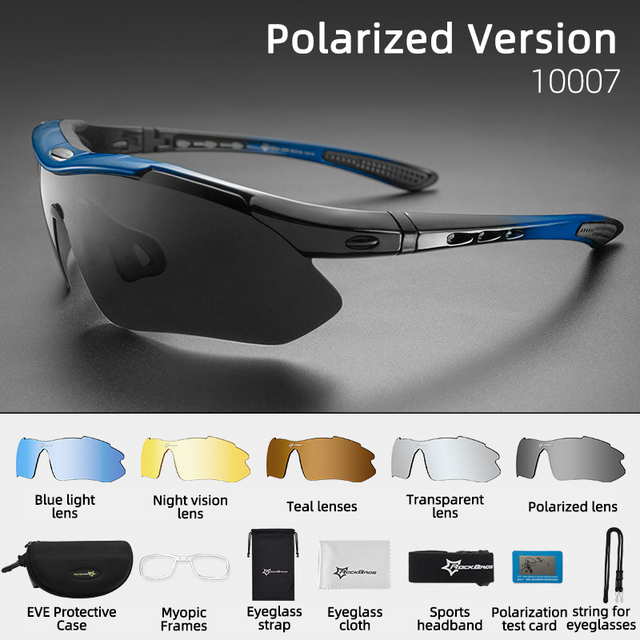 ROCKBROS Polarized Cycling Glasses Men Sports Sunglasses MTB Road Bike Glasses UV Protection Bicycle Goggles Eyewear 5 Lens