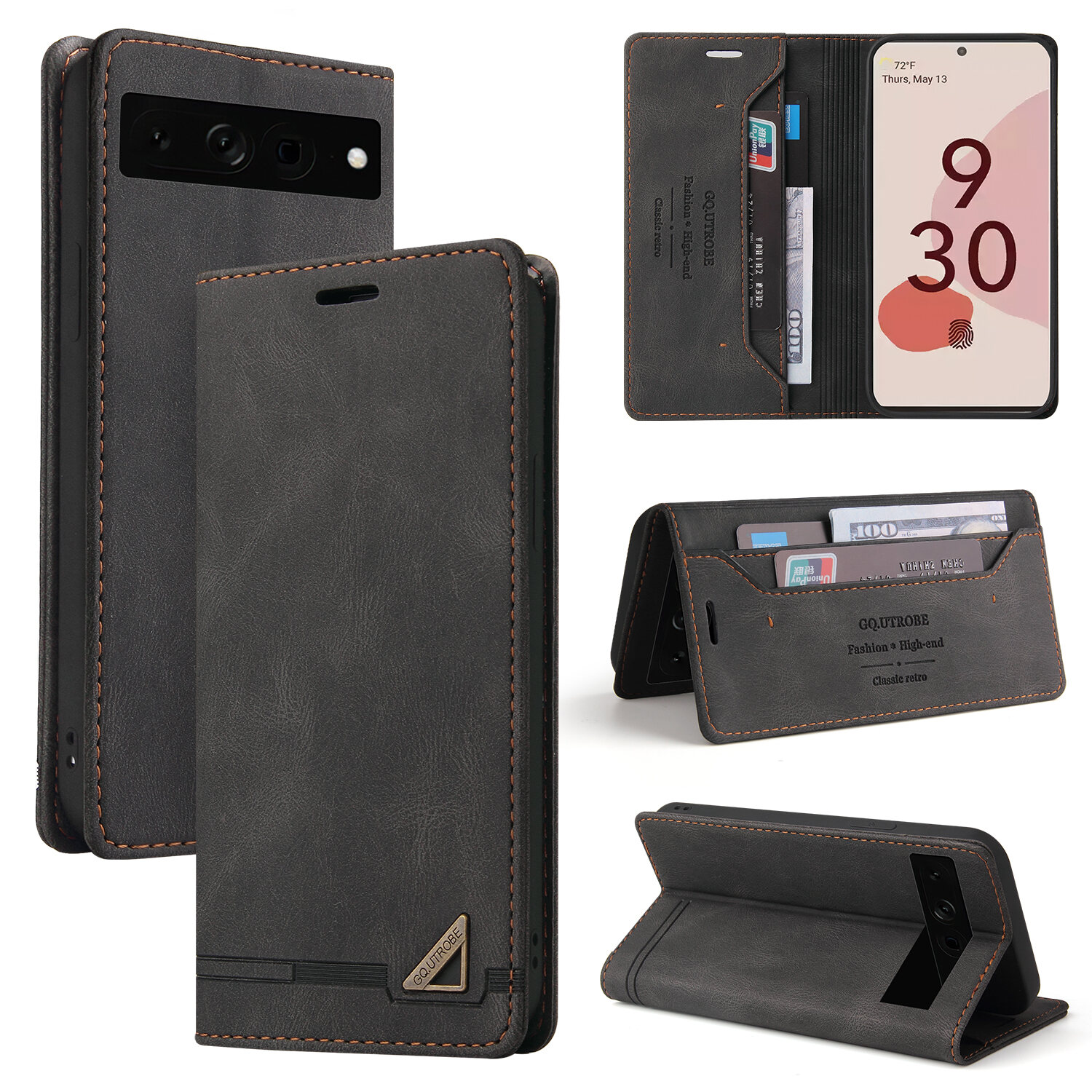 lthmy for Google Pixel 7 Pro case Retro Wallet Foldable Built-in Card Slot and Magnetic Closure Protective Cover.