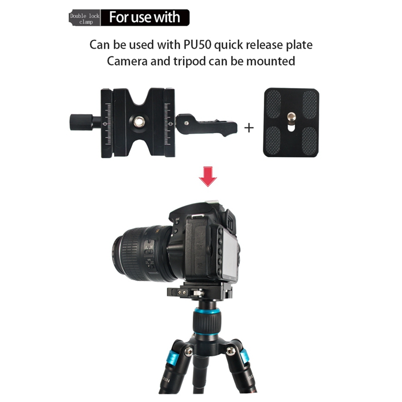 Double Lock Mounting Plate Clamp Quick Release Plate Clamp Adjustable Knob Adapter for Arca Swiss Tripod Ball Head QJ-06