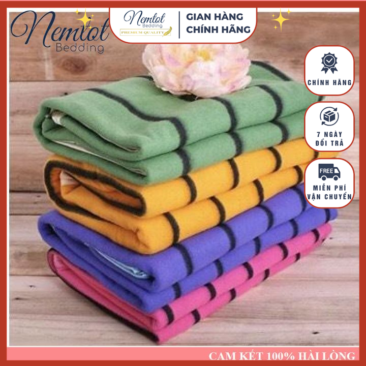 Mền nỉ sọc văn phòng, mền đơn ngủ văn phòng, đi tàu xe, du lịch, mền đơn gấp gọn có túi đựng⭐nemtot bedding