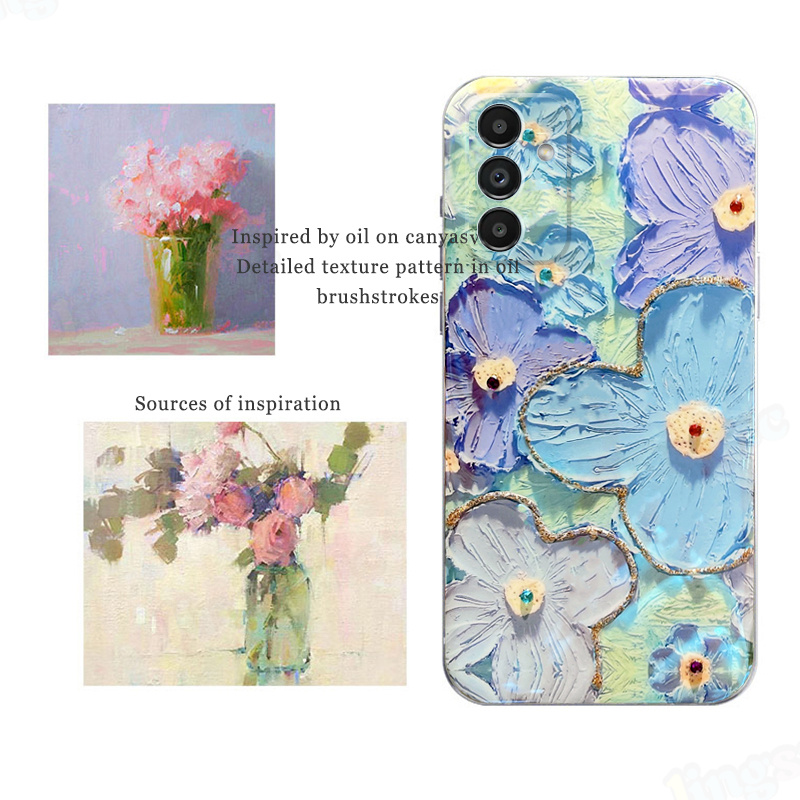 Phone Cases For Samsung Galaxy A35 A55 5G Back Case Soft Blue-Ray Oil Painting Flowers Silicone Cases for Samsung Galaxy A55 A35 Phone Casing. 