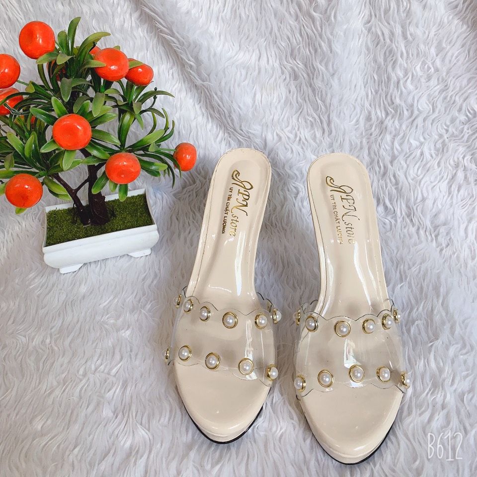 Dép Cao Gót Trong 10phan Meca Bản Trong Đính Châu