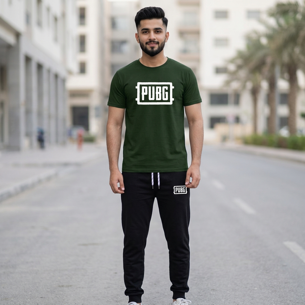 Black pubg 2 pc Tshirt+trouser gymwear summer tracksuit for men & boys