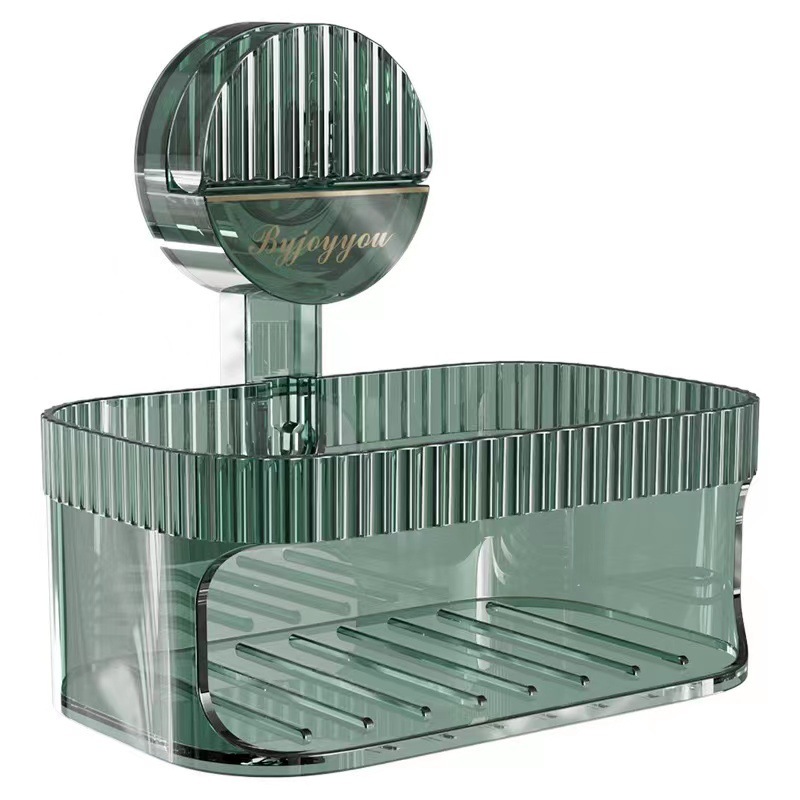 Soap box wall thickening punch-free sucker household toilet double-layer soap box drain sponge pad rack simple plastic