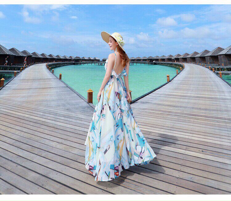 đầm maxi 2 dây hoa