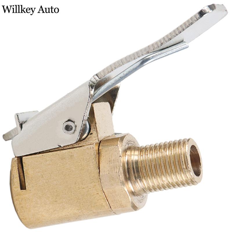 Brass Tyre Valve Air Pump Clip Car Air Pump Thread Nozzle Adapter Tire Air Chucks Car Inflator Valve Connector Clamp Car Tire Inflator Valve Connector Car Tyre Quick Release Adapter Connector Brass Clip-on