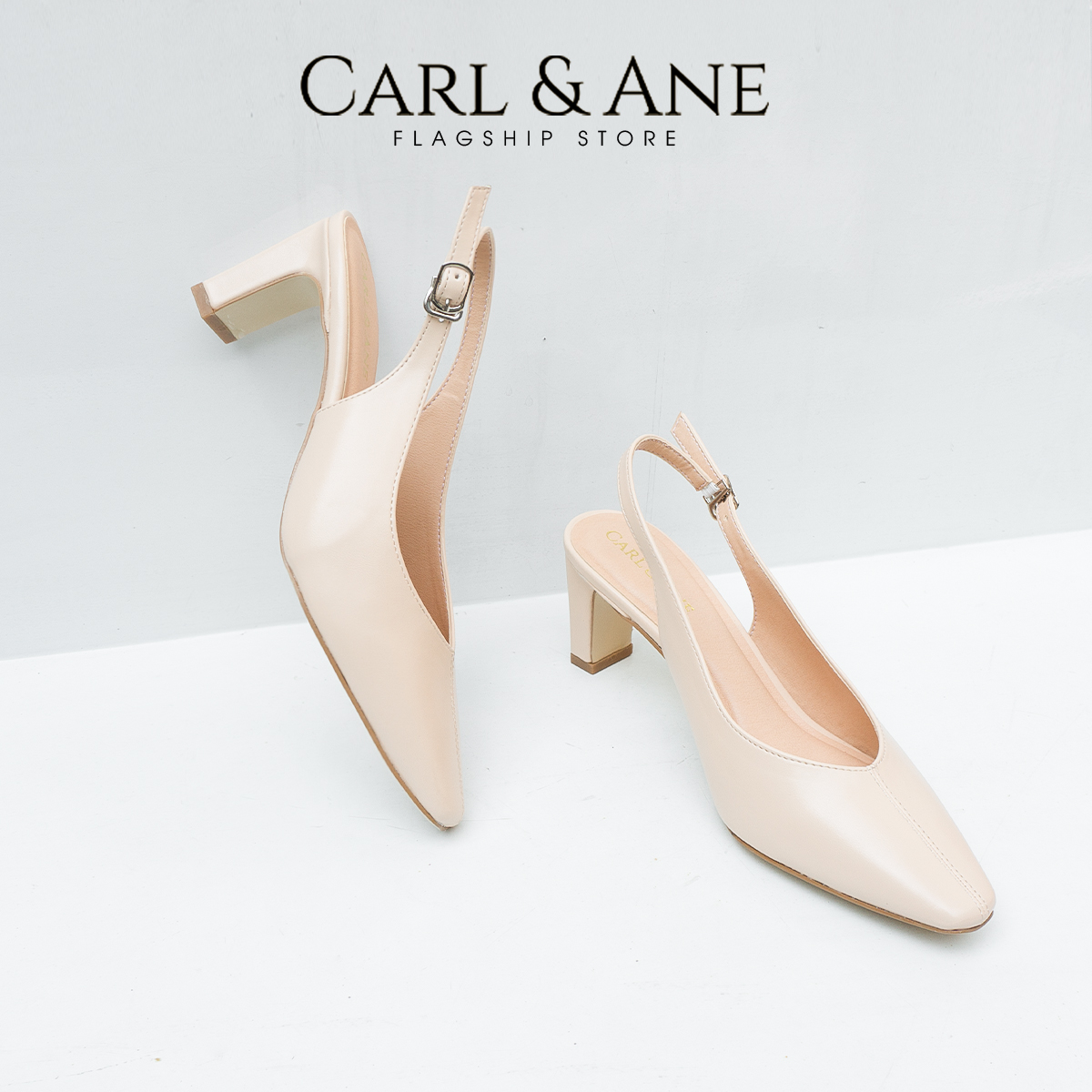 Carl & Ane - Giày cao gót mũi nhọn phối quai thời trang công sở cao 6cm màu nude - CL027