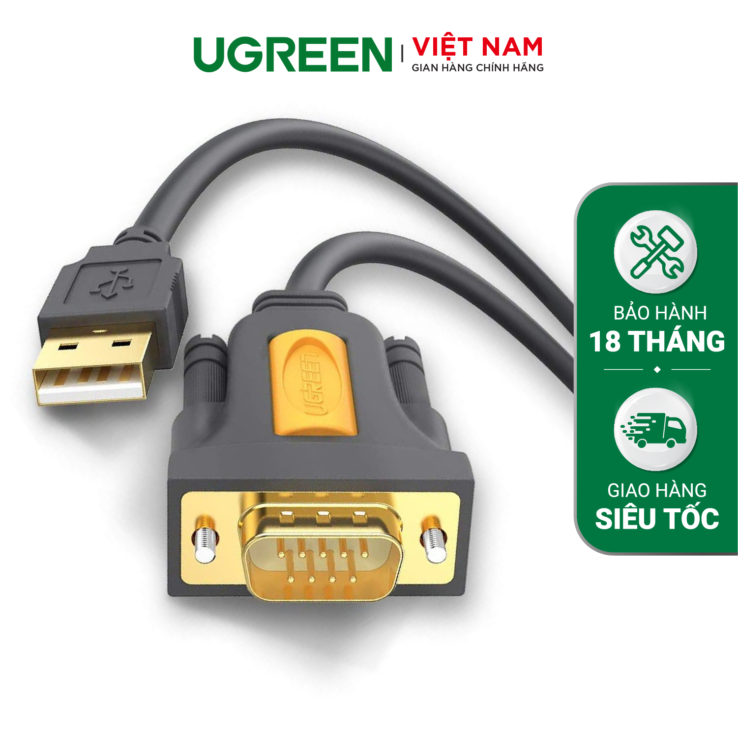 Dây usb 2.0 sang com db9 rs-232 chipset pl2303ta dài 1-3m ugreen cr104 - hãng phân phối chính thức
