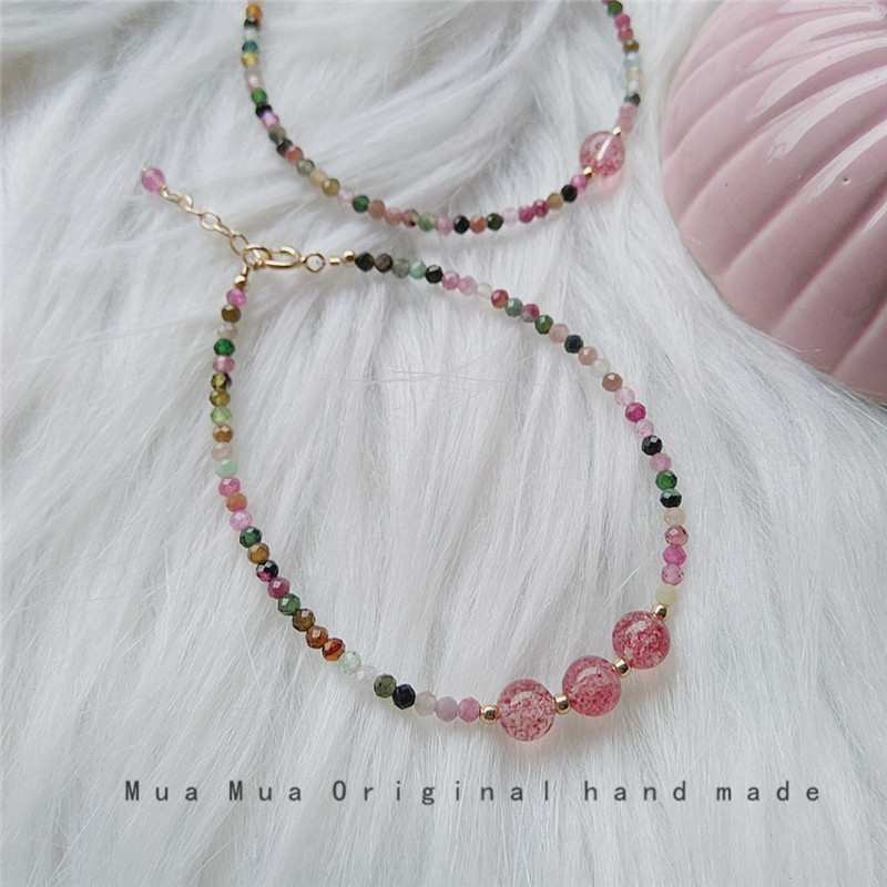 Sale%E3%80%91New%20Natural%20Strawberry%20Candy%20Tourmaline%20Crystal%2014K%20Gold%20Bracelet%20Women's%20Summer%20Handmade%20-%20Image%203