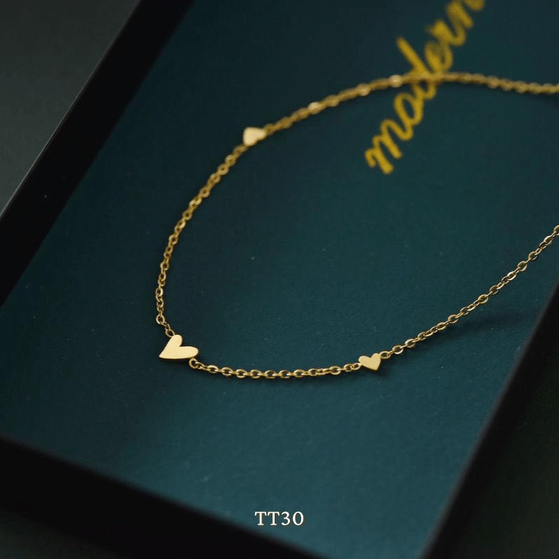 Vòng tay Thép Titan không gỉ hình tim sợi mỏng basic - Mely TT30