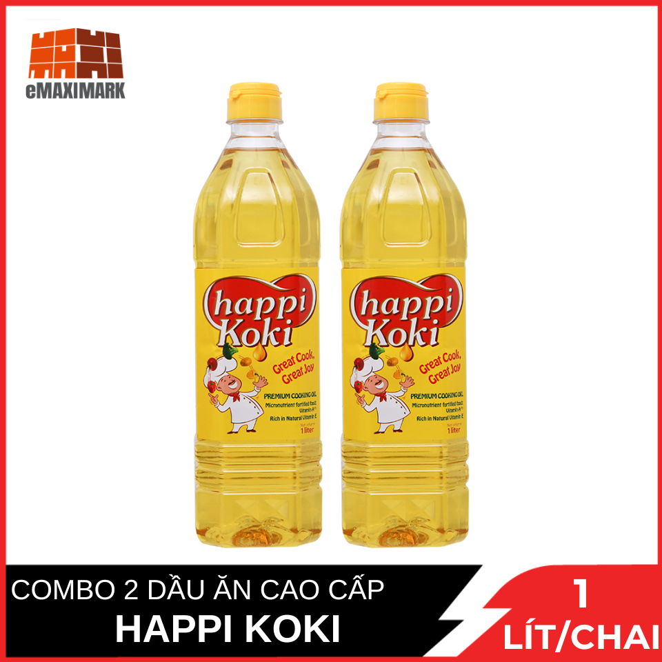 Combo 2 dầu ăn cao cấp happi koki chai 1l