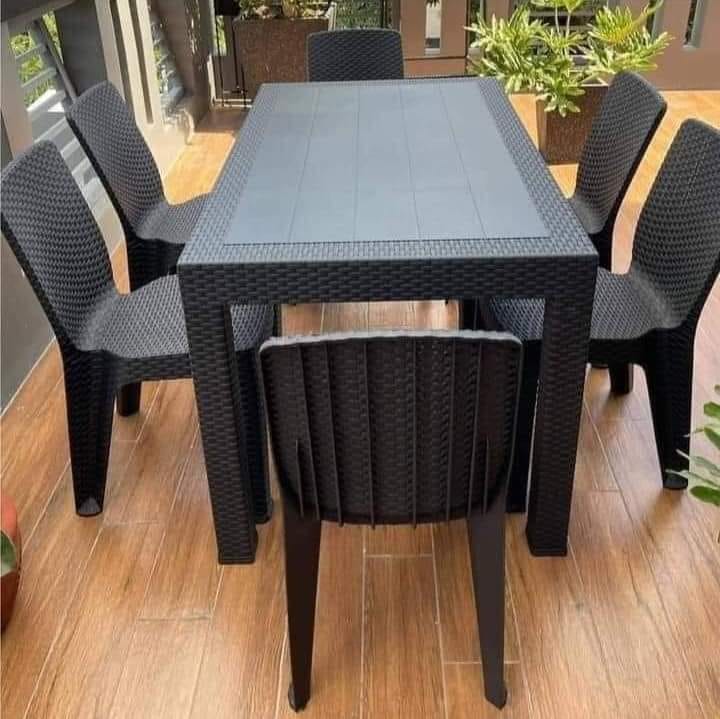 RATTAN TABLE AND CHAIRS DINING SET SEATERS