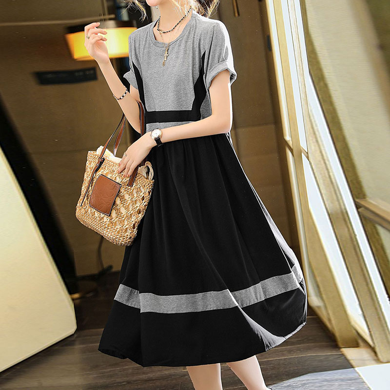 DUOHANZI Simple contrast color A-line dress