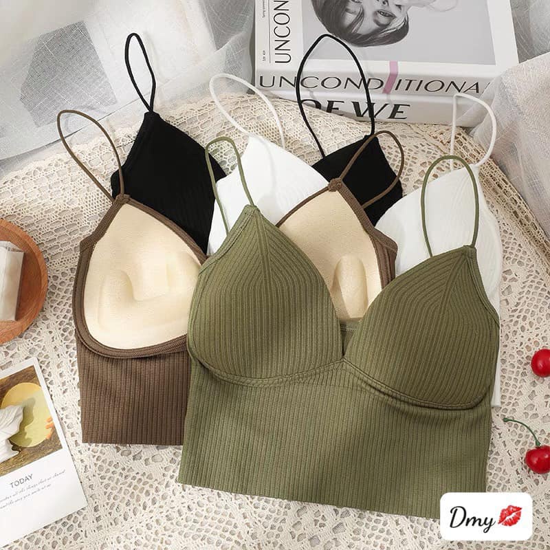 Áo bra 2 dây mảnh chất gân tăm cổ v xẻ