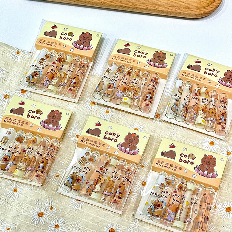 6pcs%20Pack%20Capybara%20Pencil%20Cap%20For%20Pupil%20Transparent%20Protects%20Pencil%20Tip%20Japanese%20Kawaii%20Stationery%20Cute%20Stuff%20Back%20To%20School%20-%20Image%204