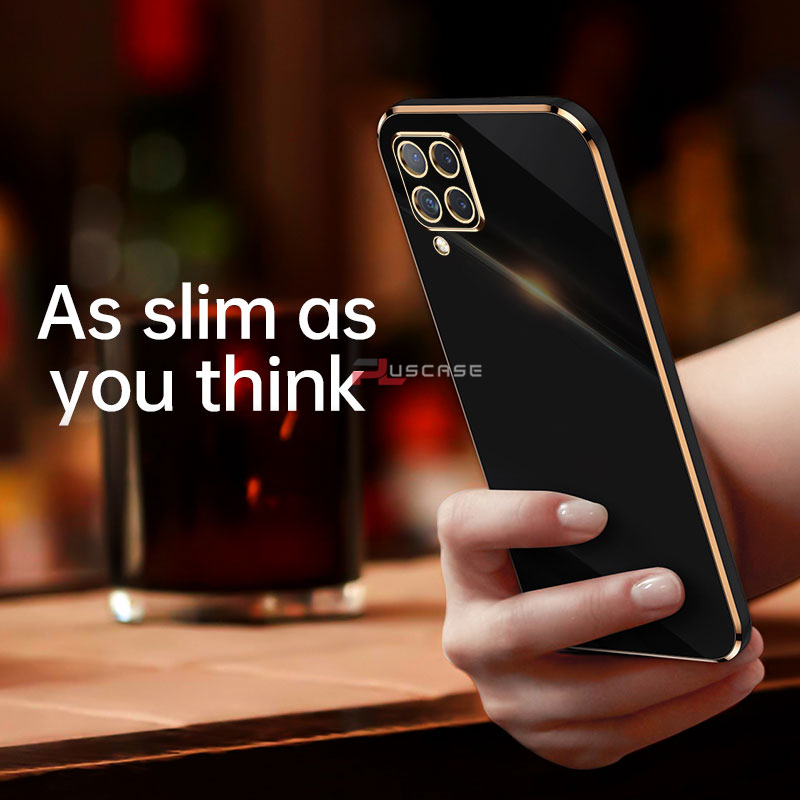 PlusCase for Samsung Galaxy A12 6D Plating Soft Case Lens Protector Square Frame Silicone Glossy Shockproof Phone Back Cover