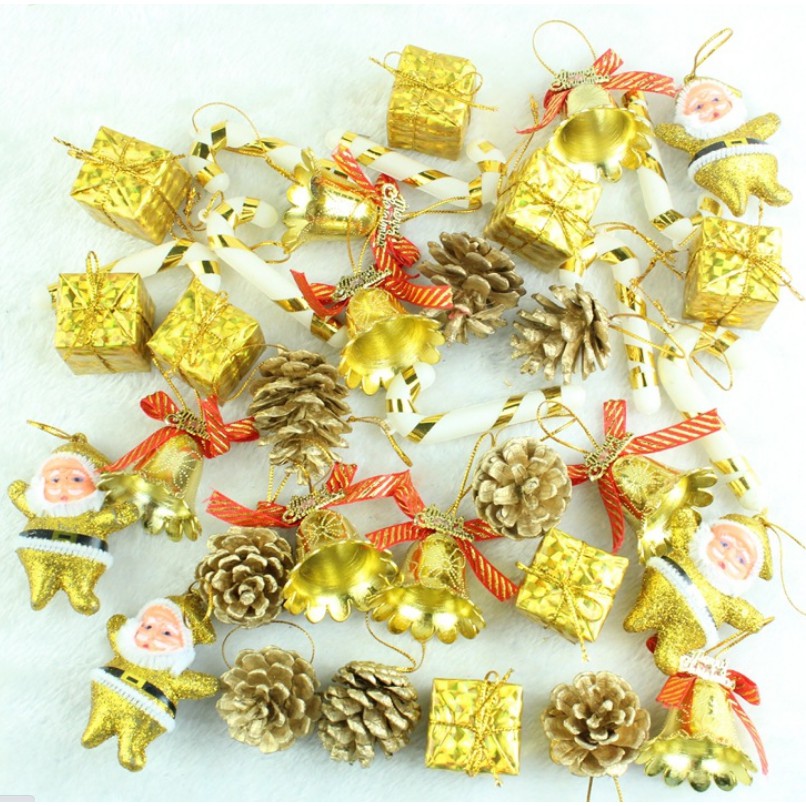 Hộp 36 món phụ kiện trang trí noel vàng mẫu e15