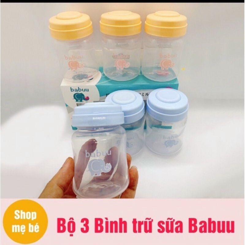 Bộ 3 bình trữ sữa babuu 120ml, nắp được núm ti cổ rộng