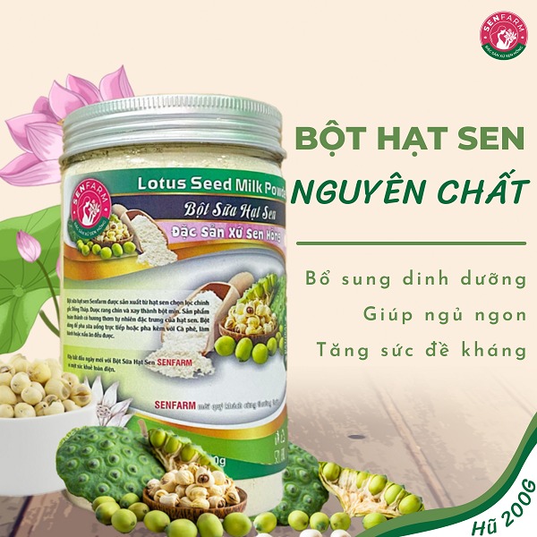 [Ngủ Ngon] Bột Hạt Sen nguyên chất Senfarm - Không Đường