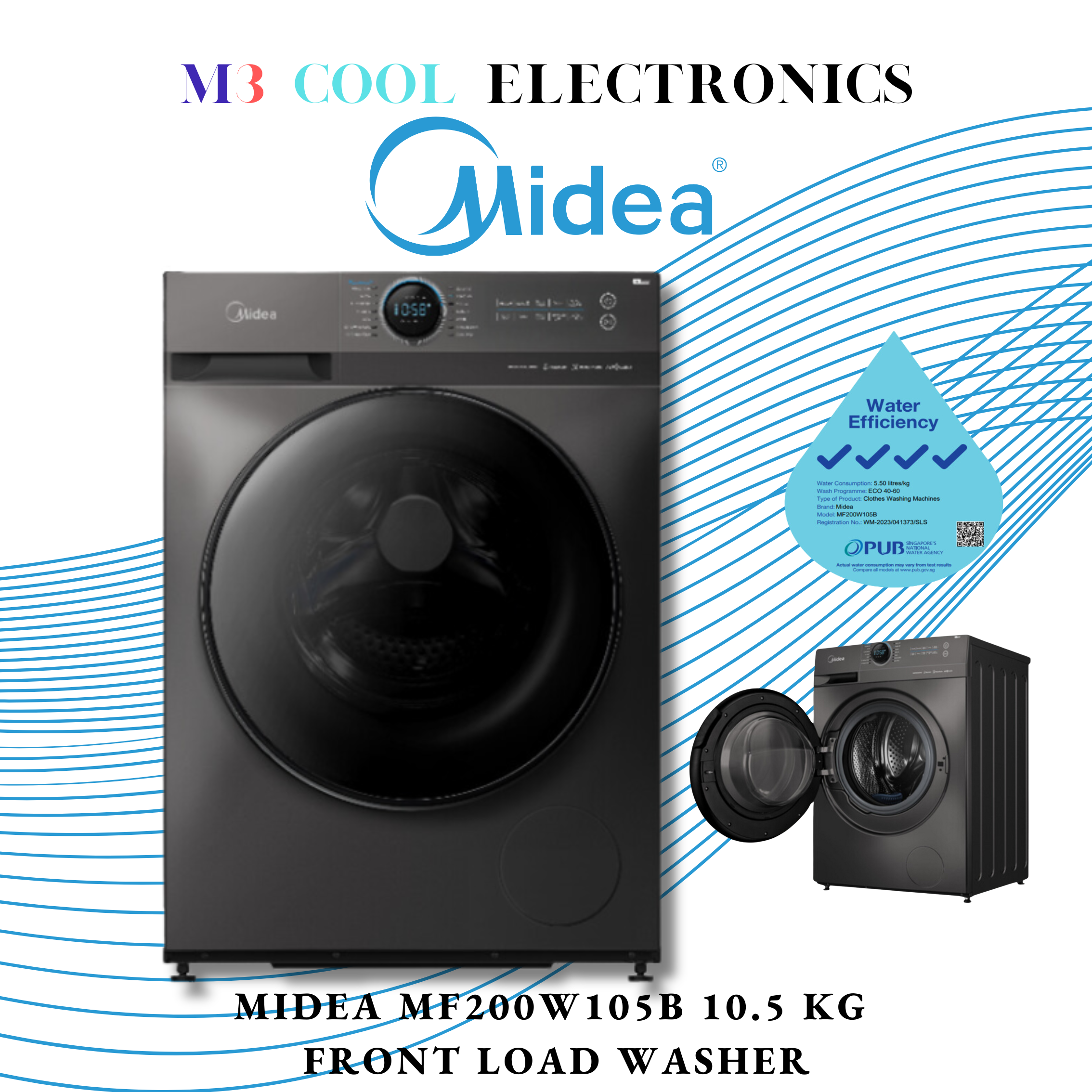 MIDEA MF200W105B 10.5KG FRONT LOAD WASHER + 2 YEARS WARRANTY | Lazada ...