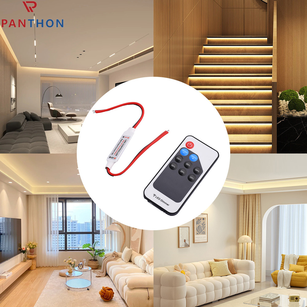 【Ready Stock】PANTHON RF Dimmer Controller for LED Strip Lights DC5V 12V 24V Dimmer Controller Brightness & Effect RF Wireless Remote LED Dimmer