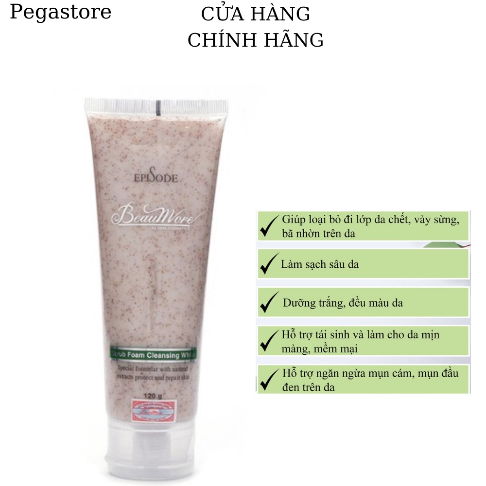 Srm hạt mơ 120g - sữa rửa mặt trắng da beaumore episode srub foam - pegastore