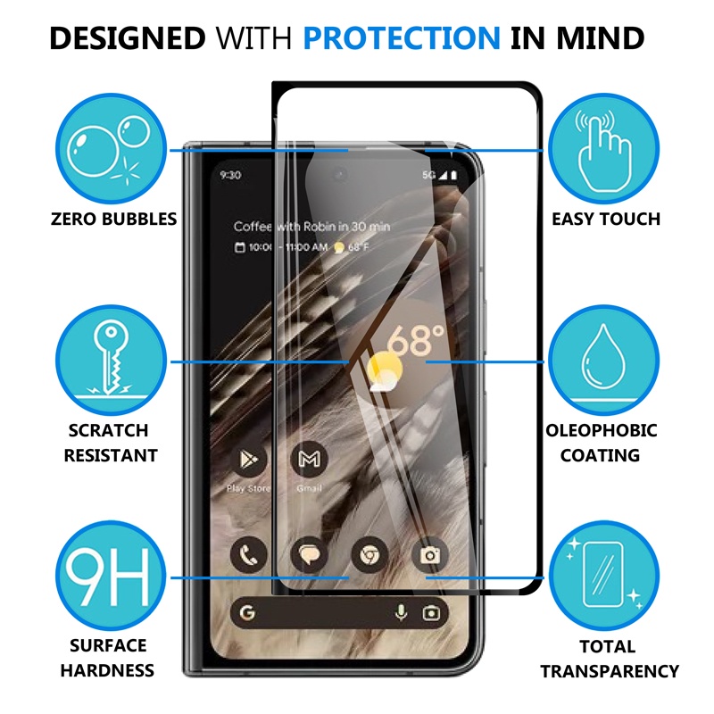 Full Cover Tempered Glass Screen Protector For Google Pixel Fold 7.6" 9H Ultra Thin Premium Phone Explosion-proof Protective Film