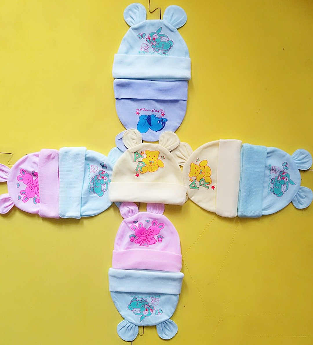 Combo 4 nón sơ sinh vải cotton co giãn 4 chiều