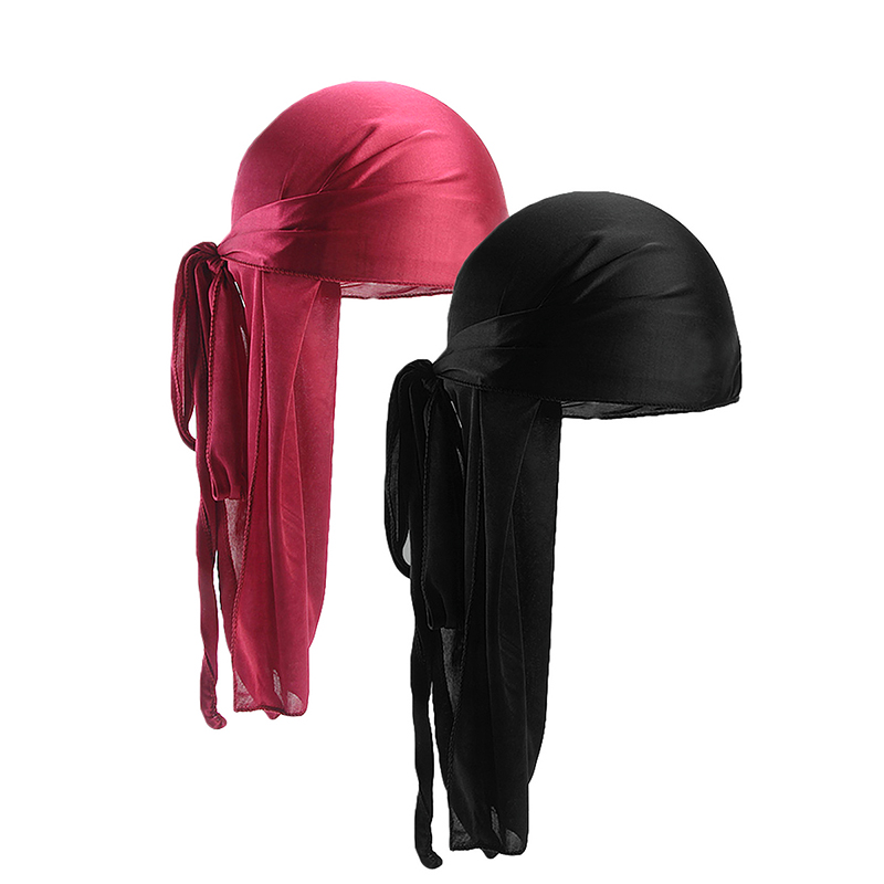 2PCS/LOT Unisex Men Women Satin Breathable Silky Durag Long Tail Doo ...