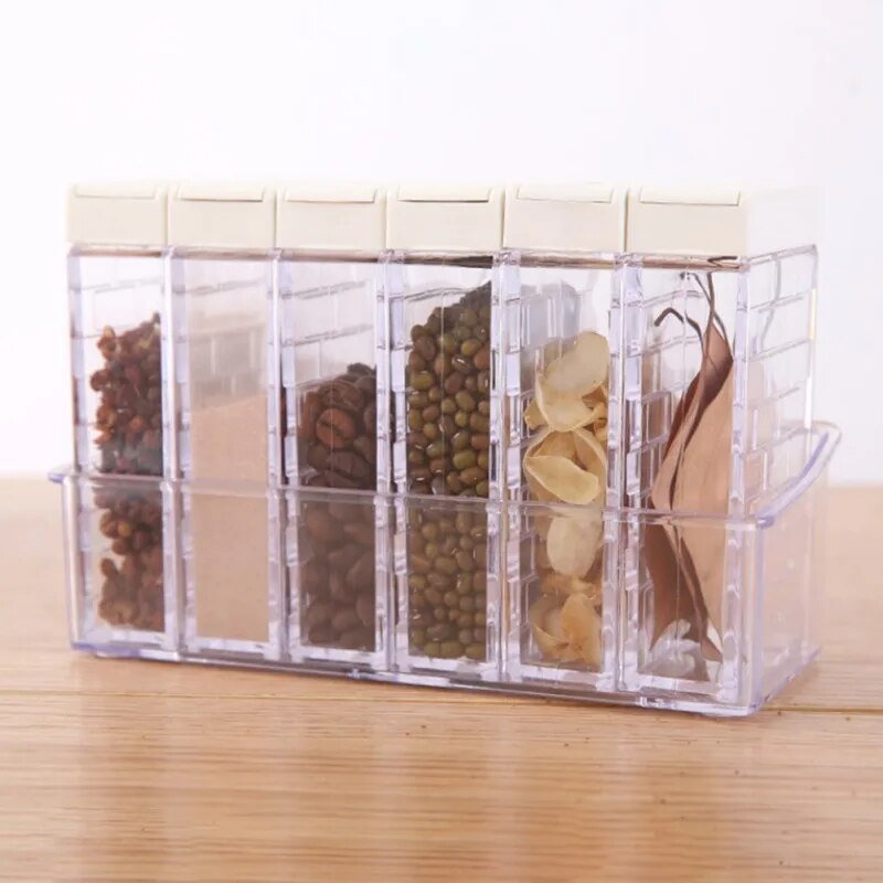 Transparent Two-Way Open Seasoning Box Set Of 6 Household Seasoning Box Sealed Storage Tank Kitchen Multifunctional Storage Box