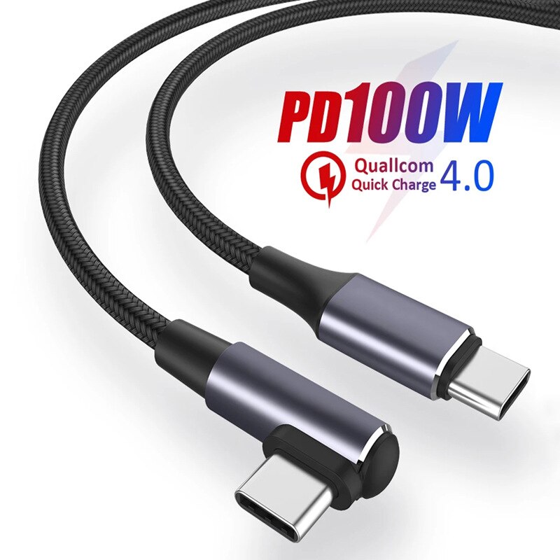 RYRA Type C To Type C Cable PD 100W 5A Data Cord Single Elbow Data Wire Fast Charging Line For Suitable For Huawei Suitable For Samsung 0.5/1/2 M