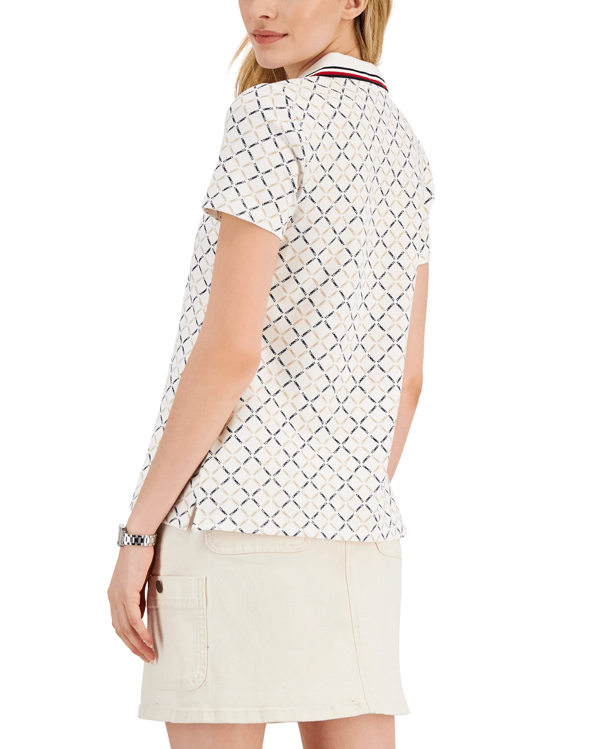 ÁO POLO NỮ LOGO-PRINT TOMMY HILFIGER - BRIGHT WHITE MULTI